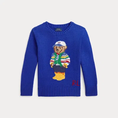 Polo Ralph Lauren Kids' Polo Bear Cotton Sweater In Royal Blue