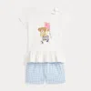 Polo Ralph Lauren Ralph Lauren Cotton Graphic Peplum T-shirt & Gingham Shorts Set In Nevis/blue Baby Gingham