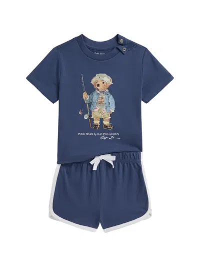Polo Ralph Lauren Babies' Polo Bear Cotton T-shirt And Shorts Set In Blue