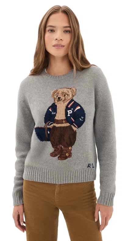 Polo Ralph Lauren Polo Bear Crew Neck Sweater Outpost Grey Heather In Gray