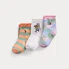 Polo Ralph Lauren Polo Bear Crew Sock 3-pack In White/orange/green/pink