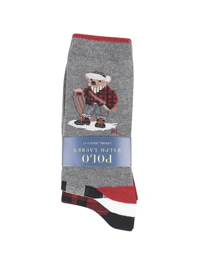 Polo Ralph Lauren Kids' Polo Bear Crew Socks (set Of Three) In Gray