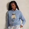 Polo Ralph Lauren Bear Graphic Knit Crew Neck In Chambray Marl