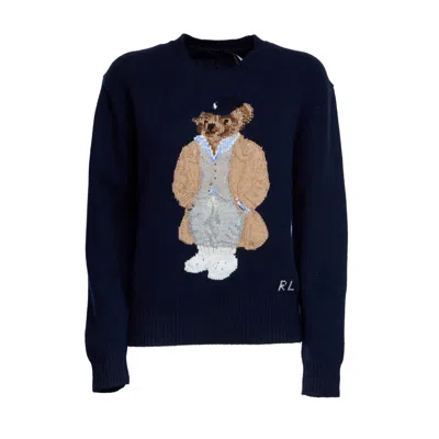 Polo Ralph Lauren Polo Bear Crewneck Sweater In Wool, Cashmere In Black