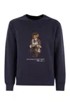 Polo Ralph Lauren Navy Blue Cotton Blend Sweatshirt With Iconic Bear Logo In Blue