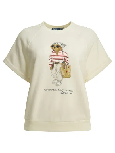 Polo Ralph Lauren Lightweight Sweatshirt With Polo Bear Print In Neutral