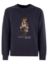 Polo Ralph Lauren Navy Blue Cotton Blend Sweatshirt With Iconic Bear Logo In Blue