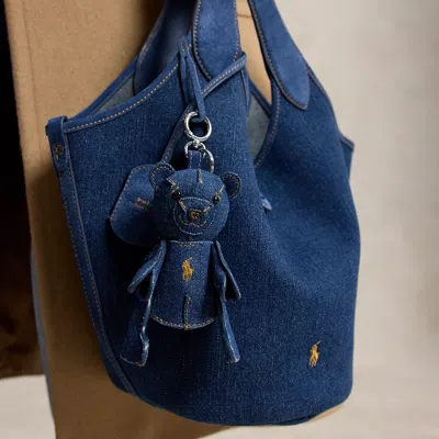 Polo Ralph Lauren Polo Bear Denim Bag Charm In Kate Wash In Blue