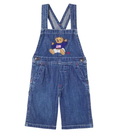 Polo Ralph Lauren Kids' Polo Bear Denim Overalls In Blue