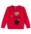 Polo Ralph Lauren Polo Bear Embroidered Cotton Sweater In Red