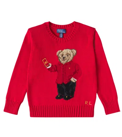 Polo Ralph Lauren Kids' Polo Bear Embroidered Cotton Sweater In Red