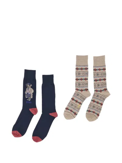 Polo Ralph Lauren Polo Bear Fair Isle-knit Socks (set Of Two) In Neutrals