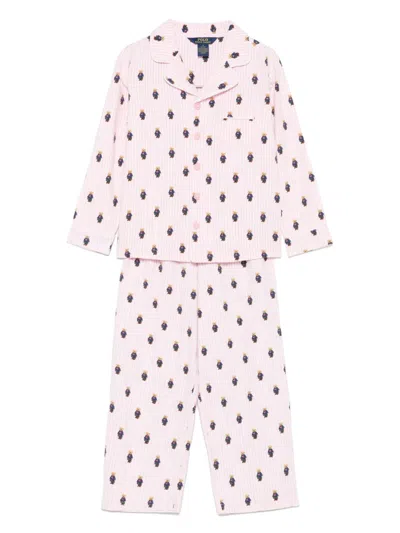 Polo Ralph Lauren Kids' Polo Bear Flannel Pyjama Set In Pink