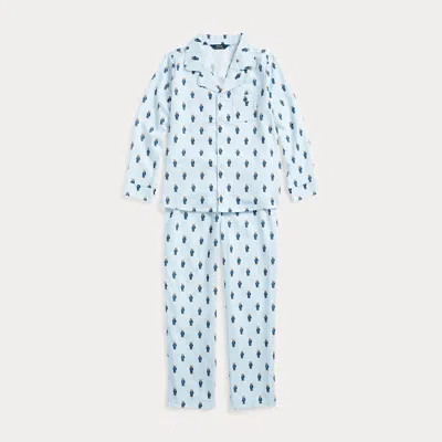 Polo Ralph Lauren Kids' Polo Bear Flannel Sleep Set In White/office Blue
