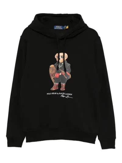 Polo Ralph Lauren Fleece Hoodie With Graphic Print Design In Black