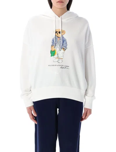 Polo Ralph Lauren Polo Bear Fleece Hoodie With Signature Detailing And Drawstring Hood In White
