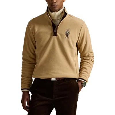 Polo Ralph Lauren Polo Bear Fleece Quarter Snap Pullover In Gold