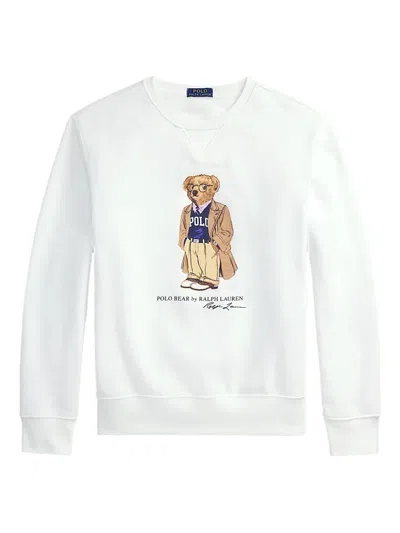 Polo Ralph Lauren Cotton Blend Crew Neck Sweatshirt In White