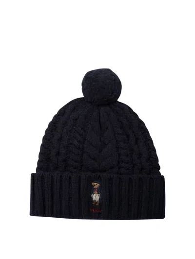 Polo Ralph Lauren Polo Bear Cable Pom-pom Beanie In Purple