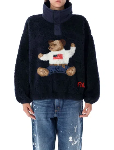 Polo Ralph Lauren Bear Teddy Jacket Pile Hanorak In Blue