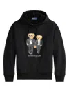 Polo Ralph Lauren Hooded Sweatshirt Featuring Bear Graphic And Ribbed Cuffs In Black