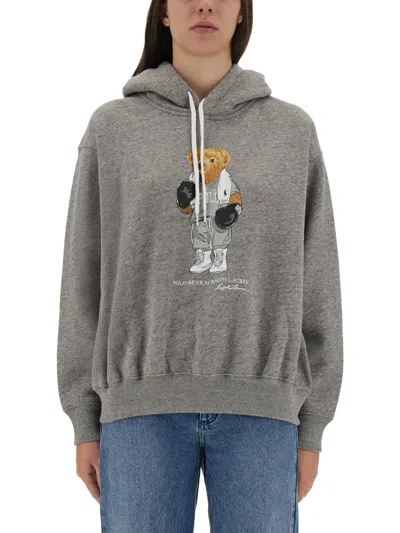 Polo Ralph Lauren "polo Bear" Hooded Shirt In Gray