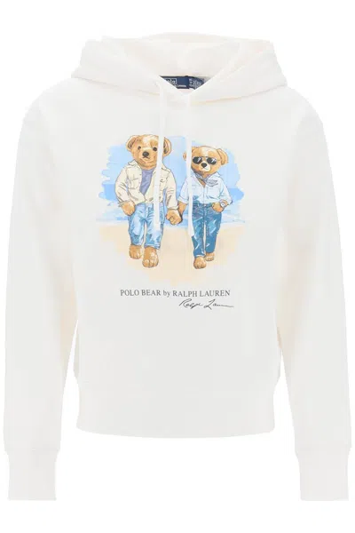 Polo Ralph Lauren Bear-print Cotton-blend Jersey Hoody In White