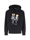 Polo Ralph Lauren Hooded Sweatshirt Featuring Bear Graphic And Ribbed Cuffs In Blue