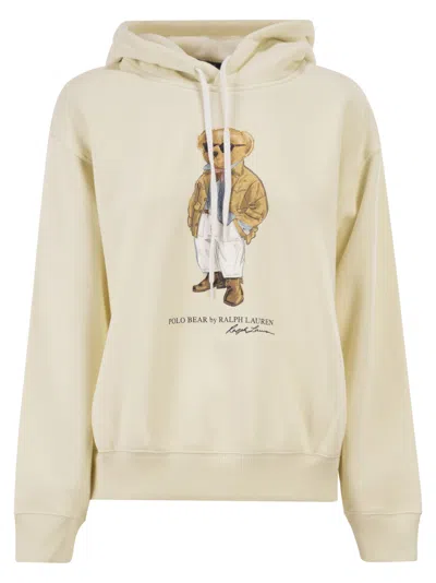 Polo Ralph Lauren Womens Parchment Cream Branded-print Cotton-blend Hoody In Yellow