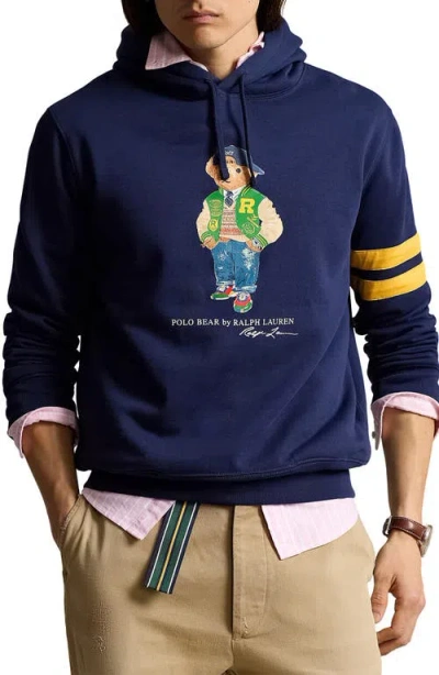 Polo Ralph Lauren Printed Cotton Hoodie In Newport Navy