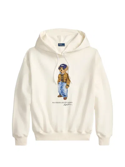 Polo Ralph Lauren Cotton-blend Polo Bear Hoodie In Neutral