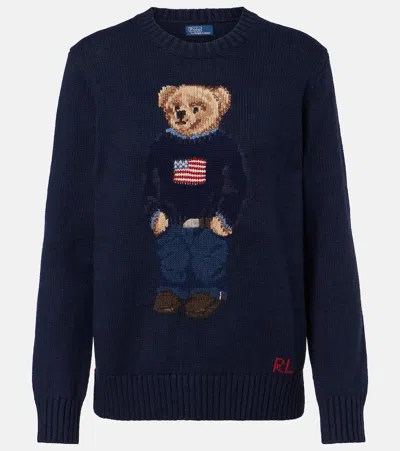 Polo Ralph Lauren Polo Bear Intarsia Cotton And Linen Sweater In Blue