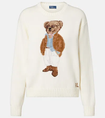 Polo Ralph Lauren Cotton Bear Long Sleeve Crew Neck In White