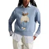 Polo Ralph Lauren Bear Graphic Knit Crew Neck In Chambray Marl