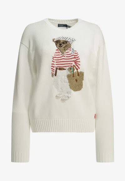 Polo Ralph Lauren Polo Bear Intarsia Knit Sweater In White