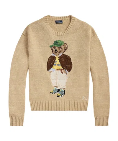 Polo Ralph Lauren Polo Bear Intarsia-knit Sweater In Brown