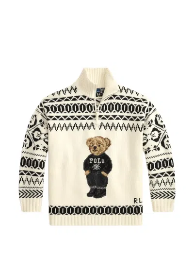 Polo Ralph Lauren Ski Polo Bear Wool-cashmere Quarter-zip In Authentic Cream In Neutral