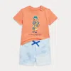 Polo Ralph Lauren Polo Bear Jersey Tee & Terry Short Set In Peach Tree