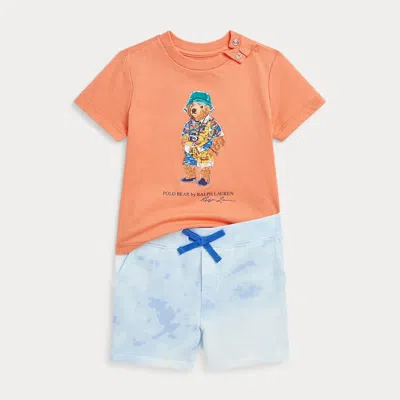 Polo Ralph Lauren Babies' Polo Bear Jersey Tee & Terry Short Set In Peach Tree
