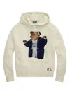 Polo Ralph Lauren Womens Parchment Cream Polo Bear-intarsia Hooded Cotton And Linen-blend Knitted Jumper Xs In Multi