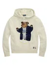Polo Ralph Lauren Womens Parchment Cream Polo Bear-intarsia Hooded Cotton And Linen-blend Knitted Jumper Xs In White