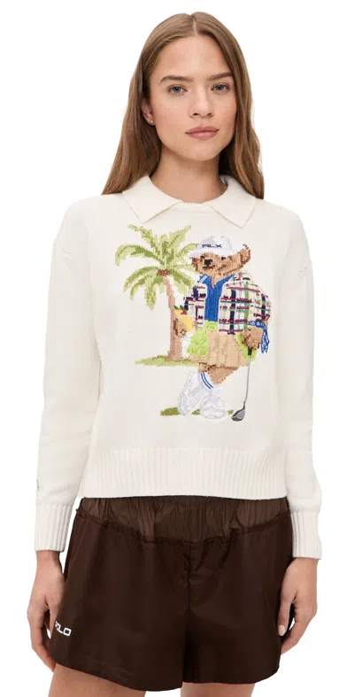 Polo Ralph Lauren Polo Bear Layered Collar Pullover White Splash Multi