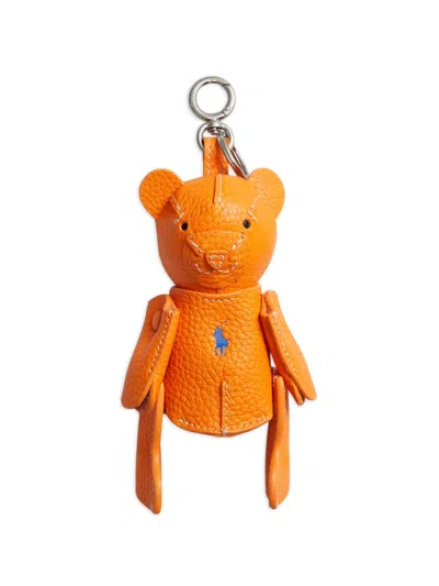 Polo Ralph Lauren Polo Bear Leather Bag Charm In Orange