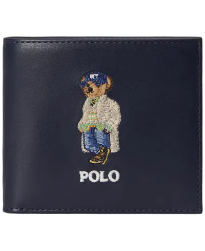 Polo Ralph Lauren Polo Bear Leather Bifold Wallet In Newport Navy