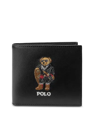 Polo Ralph Lauren Polo Bear Leather Billfold Wallet In Black