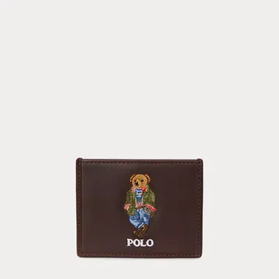 Polo Ralph Lauren Polo Bear Leather Card Case In Dark Brown