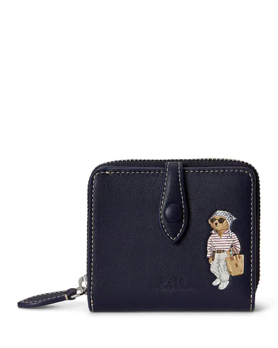 Polo Ralph Lauren Polo Bear Leather Compact Wallet In Blue