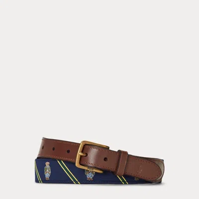 Polo Ralph Lauren Polo Bear Leather-trim Belt In Brown