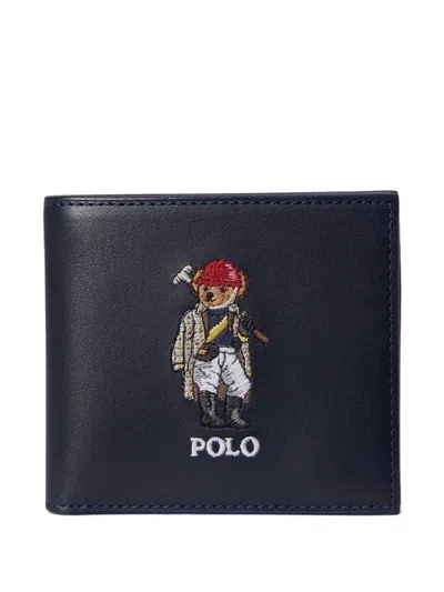 Polo Ralph Lauren Mens Newport Navy Bear-embroidered Leather Billfold Wallet In Blue