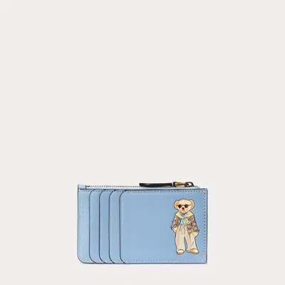 Polo Ralph Lauren Polo Bear Leather Zip Card Case In Blue